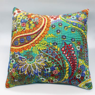 Διακοσμητικό μαξιλάρι Kantha 40x40 πολύχρωμο με σχέδια  (με γέμιση)