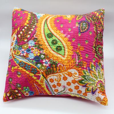 Διακοσμητικό μαξιλάρι Kantha 40x40 ροζ με σχέδια  (με γέμιση)